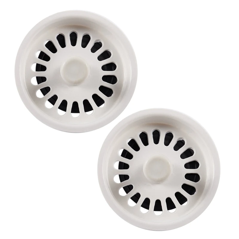 2X Food Waste Stopper Spin Lock Sink Drain Strainer 3.1 Inch Dia White Black Plastic