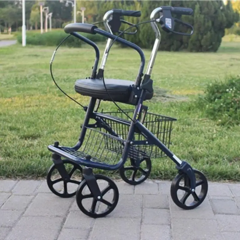 Walker for Elderly with Four Wheels Folding Portable Elderly Walker Shopping Cart Trolley Rehabilitation Walking Walker