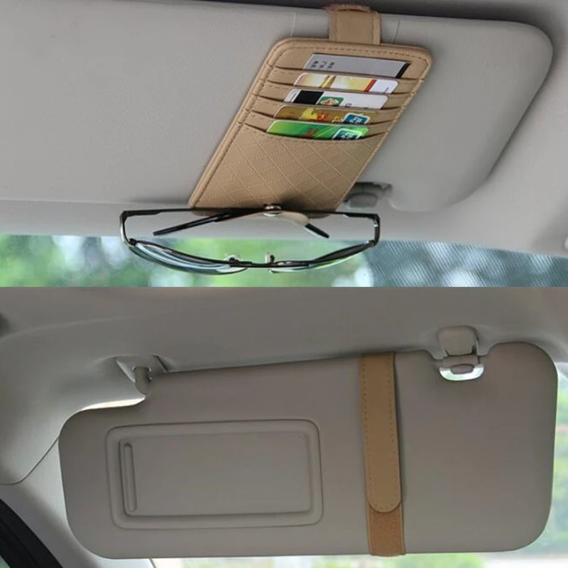 Auto Car Sun Visor Clip Point Pocket Organizer Pouch Bag for Sunglasses Credit Card Car Interior Storage Bag Car Accessories