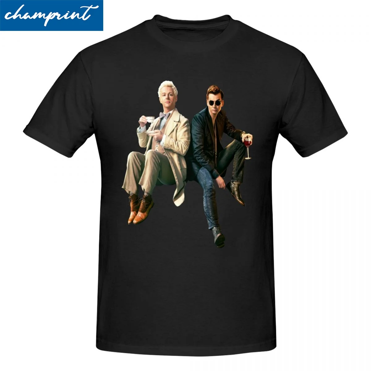 Funny Boy Band Who T-Shirt Unisex Crewneck Short Sleeve Top Tee Good Omens Ineffable Aziraphale Crowley 100%Cotton Summer Tops