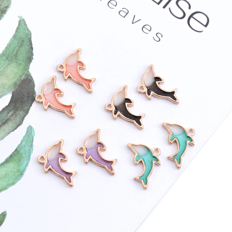 10pcs/lot Cute Alloy Dolphin Charms Color Drop Oil Pendant for DIY Bracelet Necklace Gifts Jewelry Making Findings Accessories