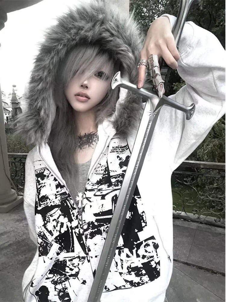 

plus Size Winter Jaet Women's Ro Band Hoodie Fce Lined Loose Fit Fur Collar Open Cardigan Korean Sle Long Sve