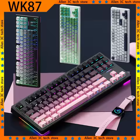 Original WEIKAV WK87 Wireless Mechanical Keyboard 3Mode Hot Swap RGB Gasket QMK VIA Custom Laptop Gamer PC Gaming Keyboard Gifts