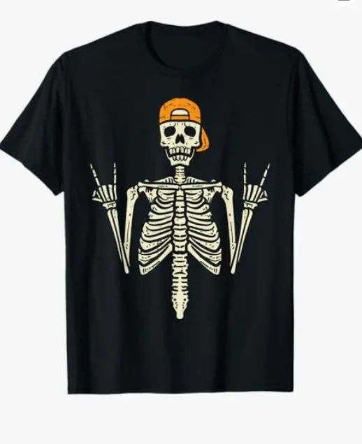 Rocker Skeleton Cap Skater Cool Halloween Punk Rock Men T-Shirt