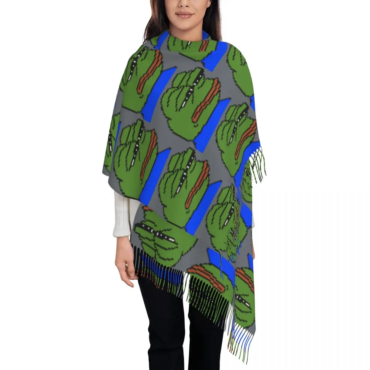 Pepe The Frog Peepo Emote Scarf Tassel Scarves Women Soft Warm Shawls and Wraps Large Fall Winter Shawl Wrap