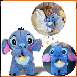 Disney Stitch Baby Breathing Bear Plush Soothing Otter Soothing Music Sleeping Companion Sound And Light Plush Toy Kids Gift