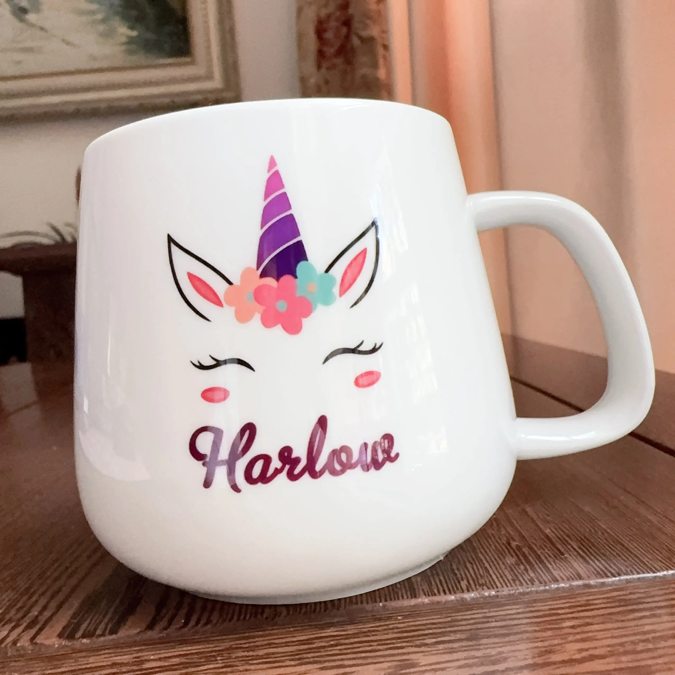 Personalized Unicorn Coffee Mug Custom Name Ceramic Cup Cute Unicorn Design Birthday Gift for Kids Girls 370ml