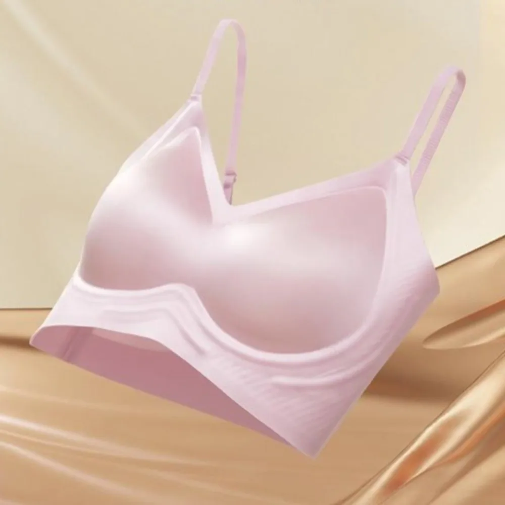 Satin Wireless Deep V Bra Close-fitting Shockproof Brassiere for Women Gathered Breasts Traceless Push Up Underwear Running