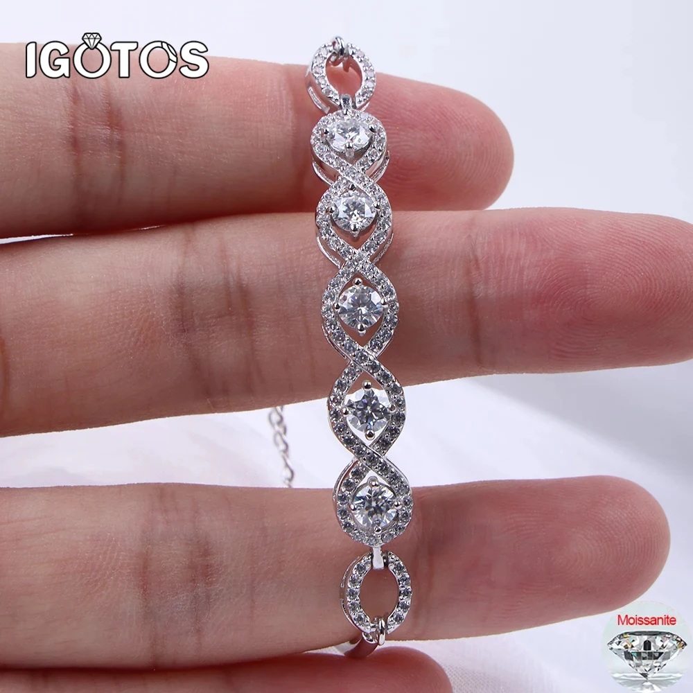 

IGOTOS 0.5ct/1.5ct D VVS Moissanite Bracelet for Women 925 Sterling Silver Adjustable Diamond Bangles Party Gifts Trendy Jewelry