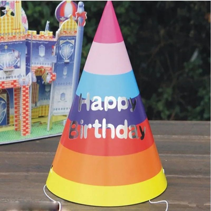 10Pcs Paper Cone Birthday Hats Dress Up Girls Boys First  Colorful Striped Hat Party Decorations Adult Kids