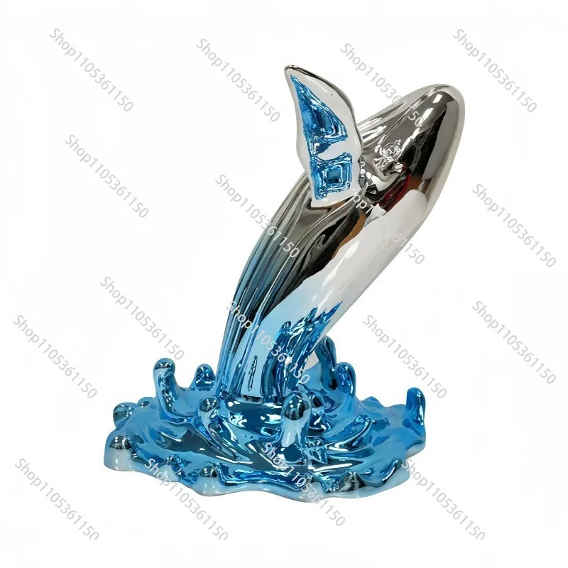 European Light Luxury Electroplating Style Sculpture Whale Dolphin Ocean Theme Resin Desktop Living Room Home