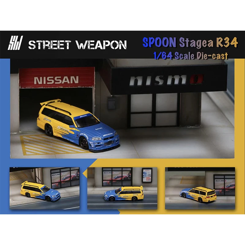 SW In Stock 1:64 SPOON STAGEA R34 Wagon Diecast Diorama Car Model Collection Miniature Carros Toys Street Weapon