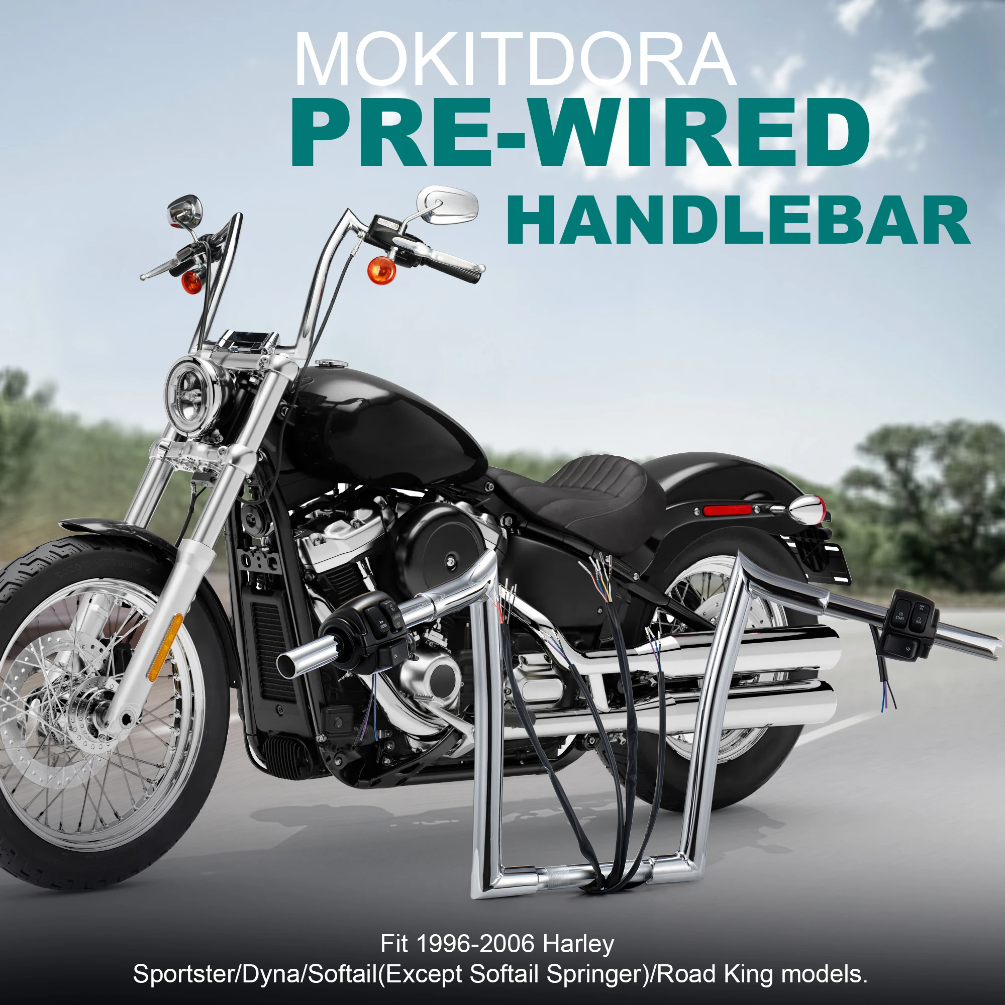 For Harley Prewired Handlebar with Switch Control Kit for Softail Dyna Sportster Road King 1996-2006