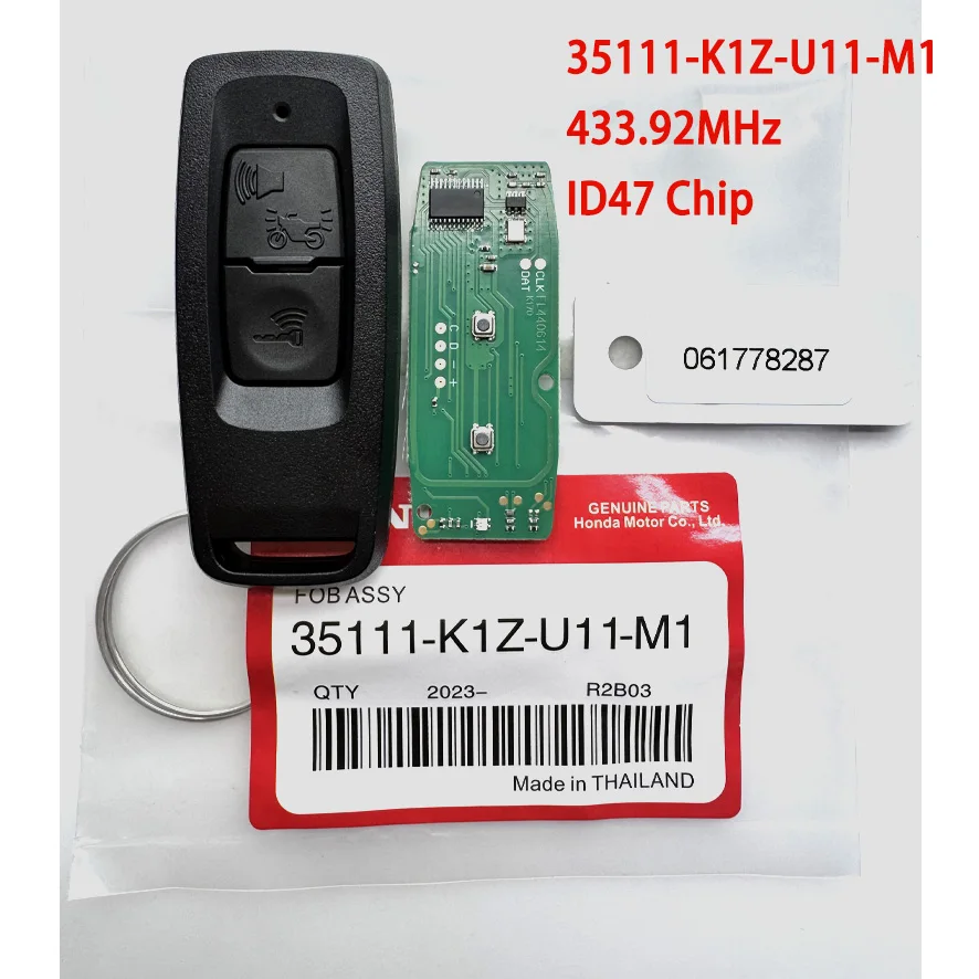 BB-Clé de moteur à distance pour moto Honda, PCX, PCX160, 2023 MHz, ID47 Chip, FCIDl: 35111-K1Z-U11-Dallas, 2 boutons, année 433.92