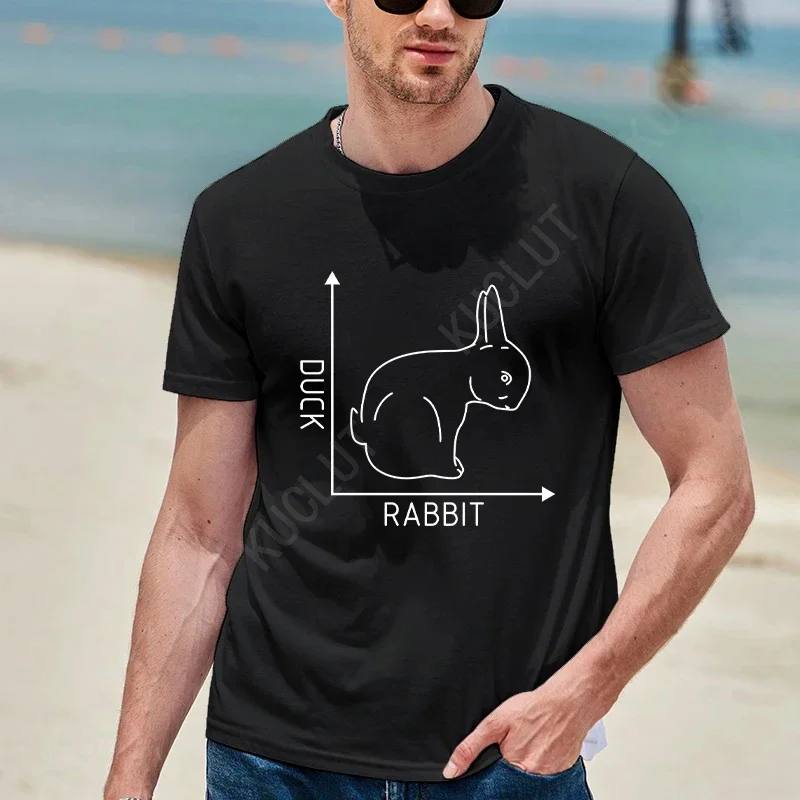 Mens Funny T-Shirt Rabbit Duck Design Regular T-shirts Short Sleeve Clothing Fashion Casual T-shirts Bunny Cartoon Fashion Tops