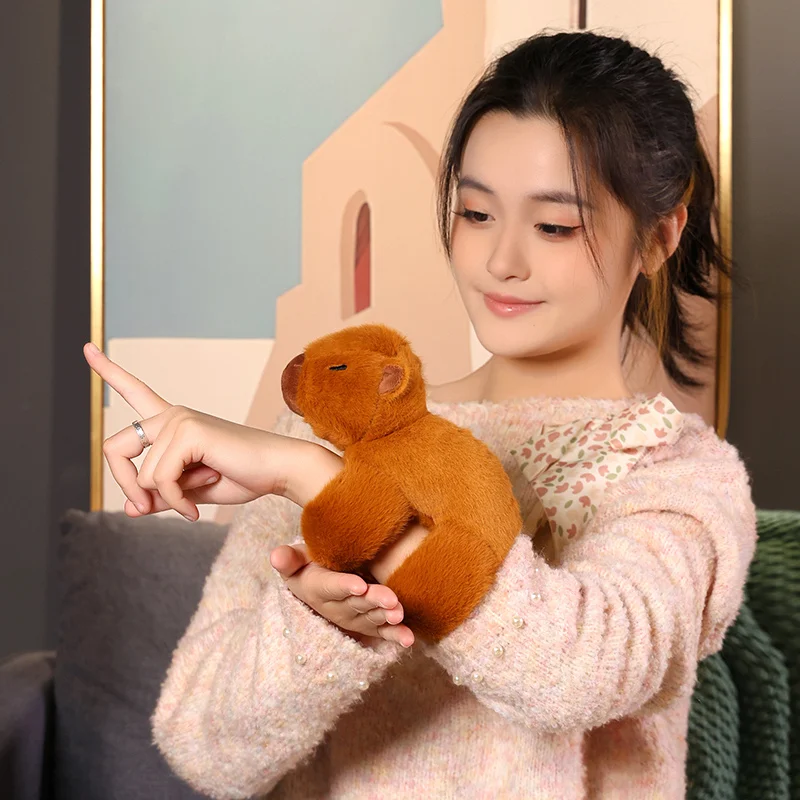 25cm น่ารักเหมือนจริง capybaras แหวน Snap กำไลข้อมือของเล่นตุ๊กตาตุ๊กตาสัตว์ Kawaii capybara plushie Doll ของขวัญตลก