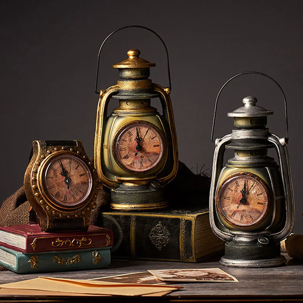 

Vintage Retro Resin Lamp Desk Clock Creative Desktop Decoration Table Clock Operated Home Decoration Ornament