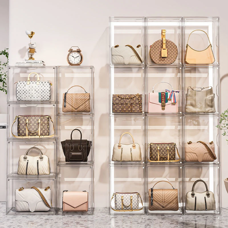 

Multifunctional Transparent Dustproof Bag Storage Box Luxury Handbag Perfume Display Cabinet Collectible Figure Showcase Organiz