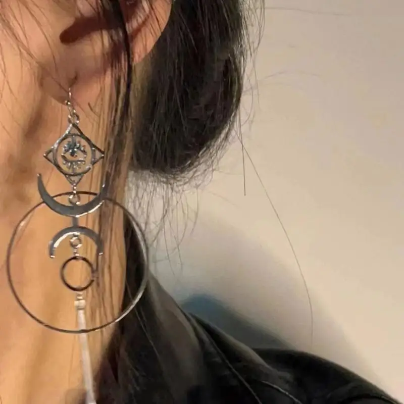 New Exaggerated Moon Crescent Devil Eye Large Circle Long Earrings For Women Vintage Jewelry Gift Accessories