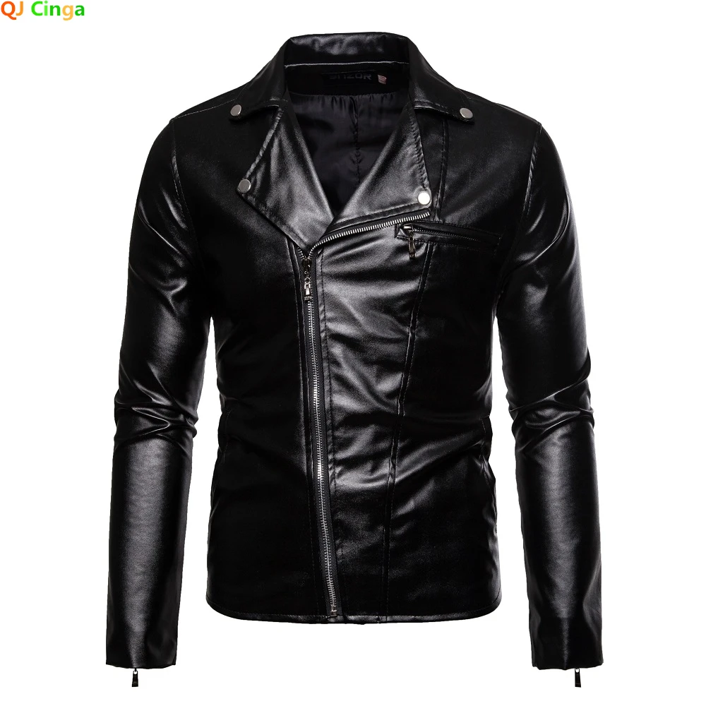 Red Chain Decoration Motorcycle Bomber Leather Jacket Men Autumn Turn-Down Collar Slim Fit Male Leather Coats S-5XL