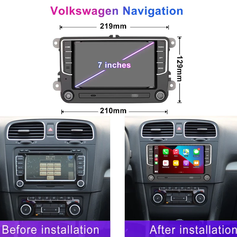 راديو ستيريو للسيارة 7 بوصة 6 + 128 جيجابايت لسيارة VW Golf MK5 MK6 اللاسلكية Apple Carplay Android 15 نظام ذكي تلقائي WIFI BT وحدة رأس GPS