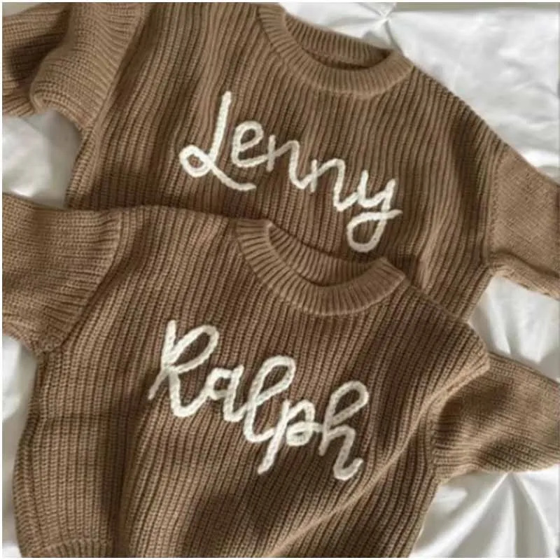 Personalized baby sweater with hand embroidered name and monogram, a precious gift from aunt for a baby girl, Christmas gift for