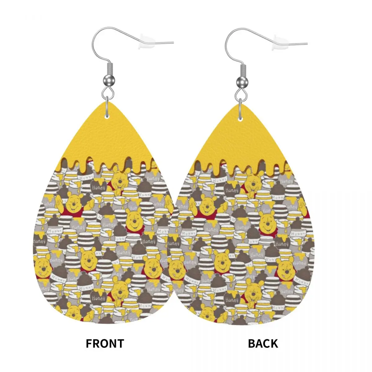 Custom Winnie The Pooh Leather Teardrop Earrings for Women Leather Earrings Fashion Lightweight for Parties Holidays view 3