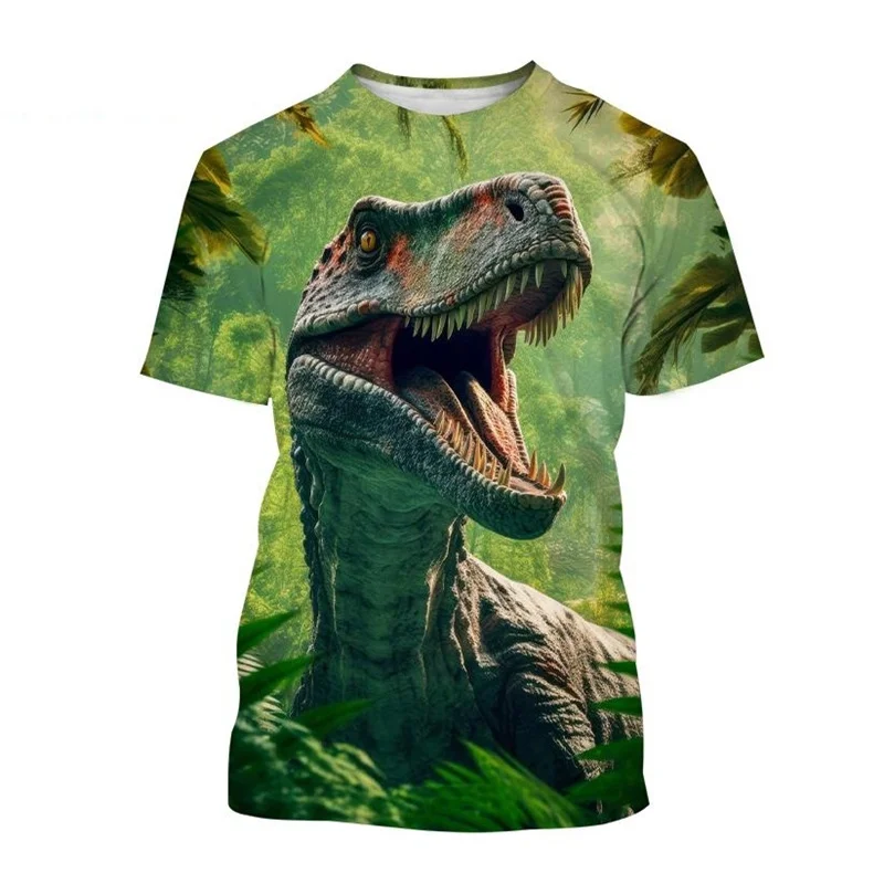 Animal Dinosaur 3D Printed T-shirt Men Kids Tyrannosaurus Pattern Short-sleeved Round Neck T Shirt Casual Street Tees Tops