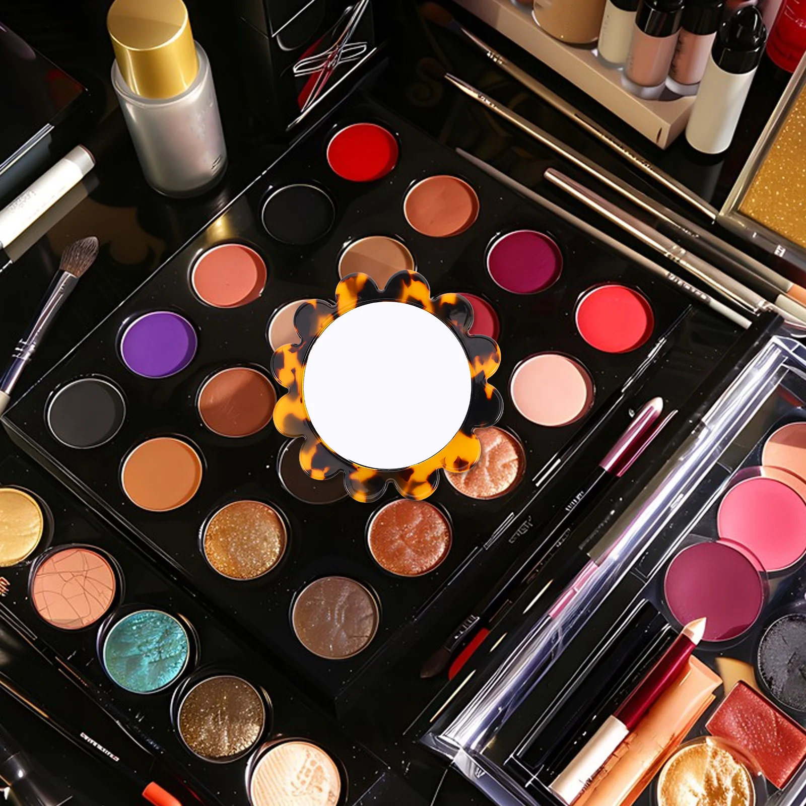 

Vintage Sunflower Small Round Handheld Mirror Retro Deep Tortoiseshell Acetate Compact Makeup Mirror Portable for Travel