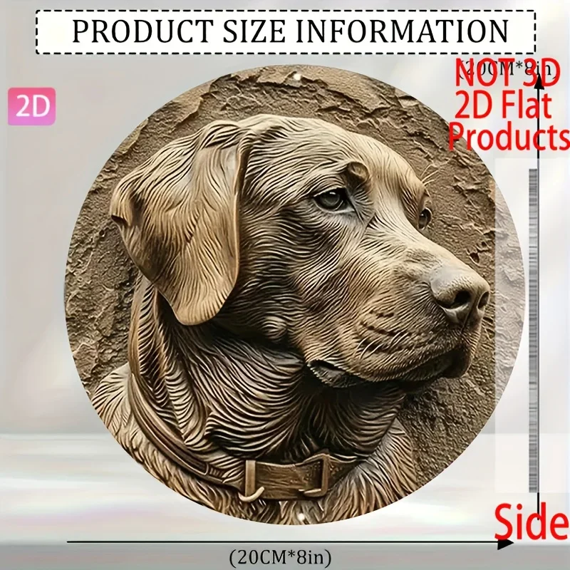 2D Flat Metal Sign Golden Labrador Retriever Dog Portrait Vintage Rustic Round Tin Sign Aluminum Wall Art For Home Garden Porch