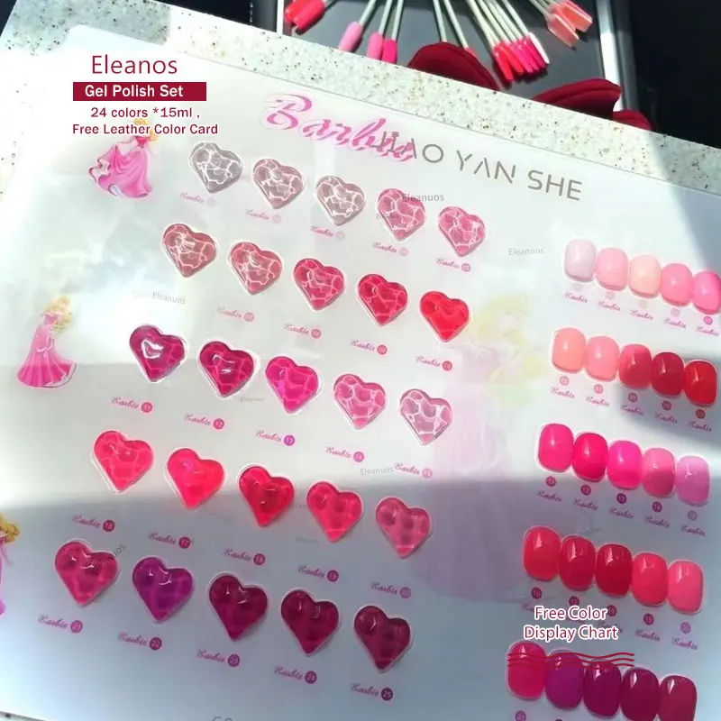 

Eleanuos 15ml Barbie Peach Pink Gel Nail Polish Set 25pcs Color Gel SoakOff UV LED Gel High Saturation Varnishes With Color Card