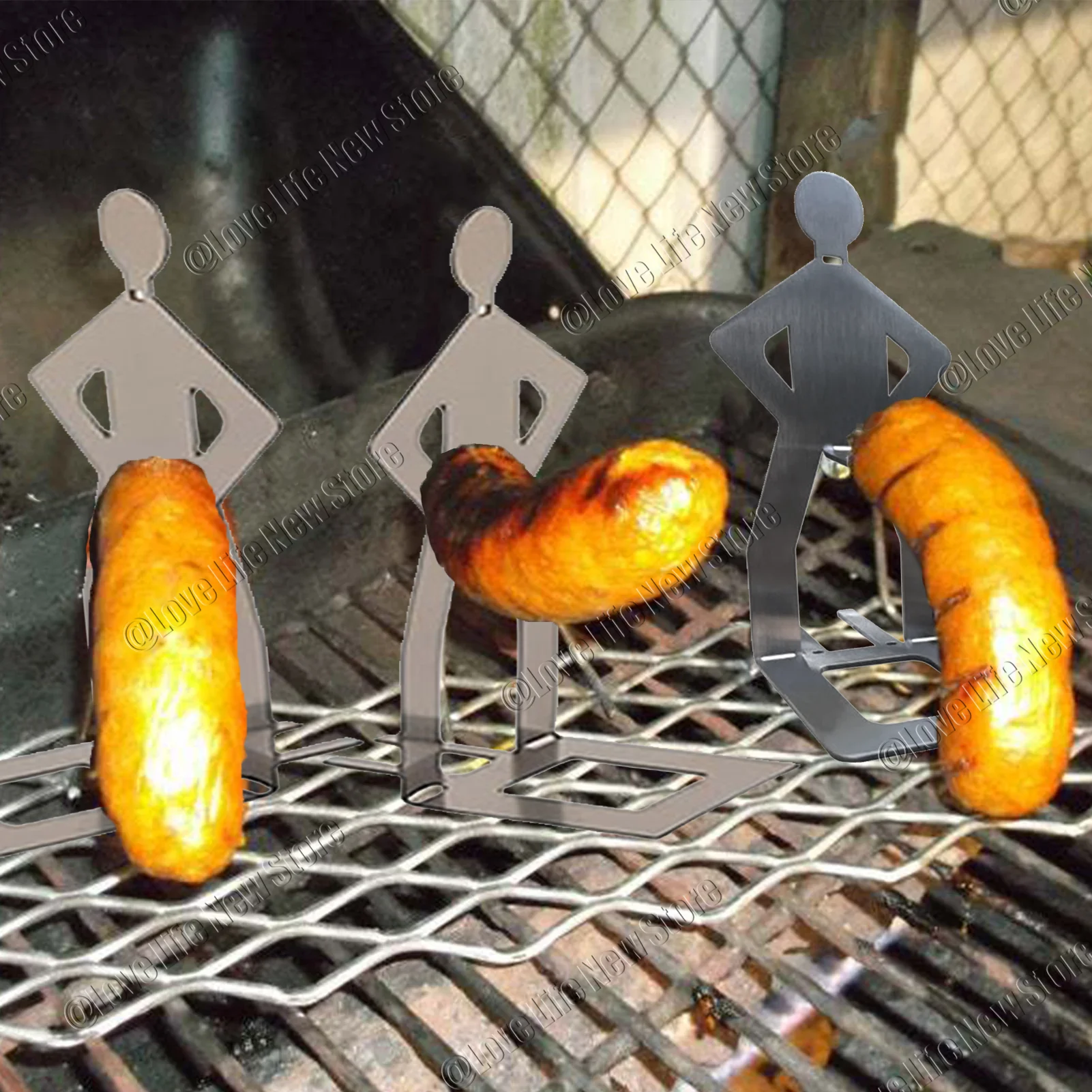 Estante para asar barbacoa, soporte para salchichas, estante para parrilla portátil, soporte para horno de barbacoa de acero inoxidable para acampar al aire libre, nuevo