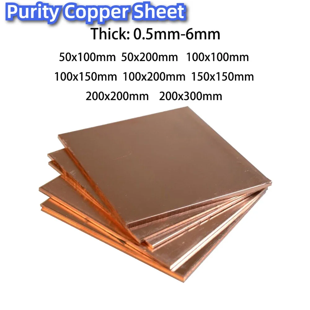 

T2 Purity Copper Sheet Metal Plate Thickness 0.5 0.8 1 1.5 2 3 4 5 6mm Metal Sheet 50x100mm 100x100mm 150x150mm 200x200mm