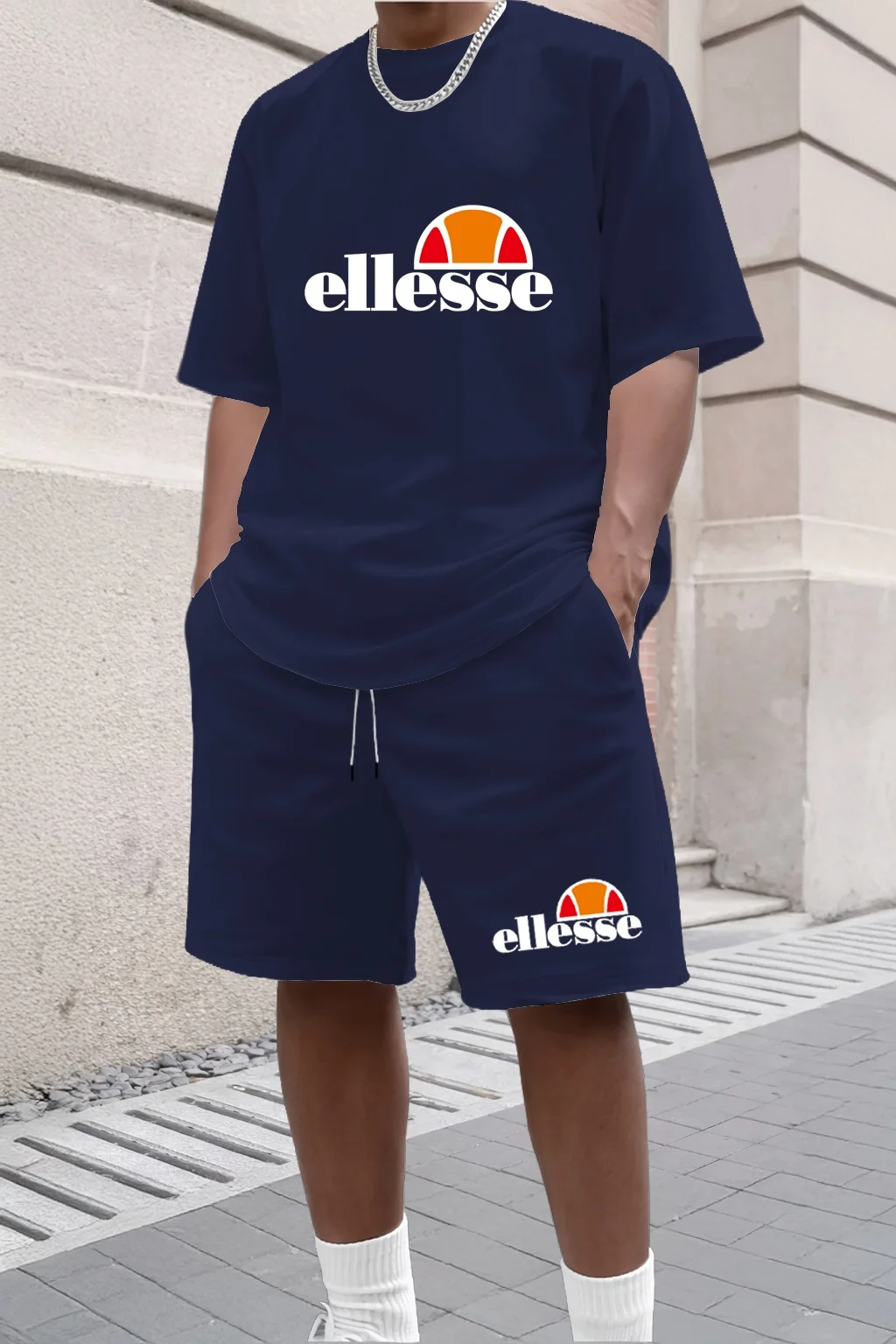 Conjunto de Verão Masculino Casual e Fashionável, Camiseta de Gola Redonda de Manga Curta + Calções, Conjunto Esportivo Respirável em Duas Peças