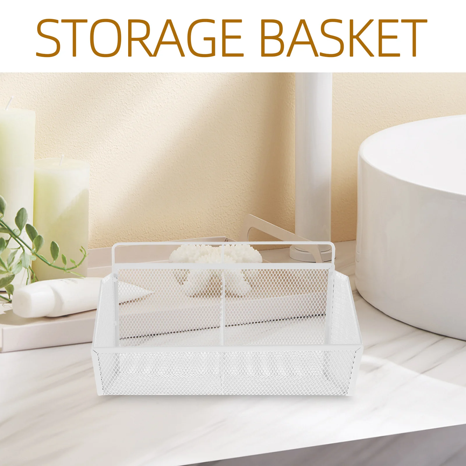 2 Compartment Metal File Basket: White Iron Desktop Organizer Rack For Office Storage, Magazine Paperwork Sorting, Mesh Document