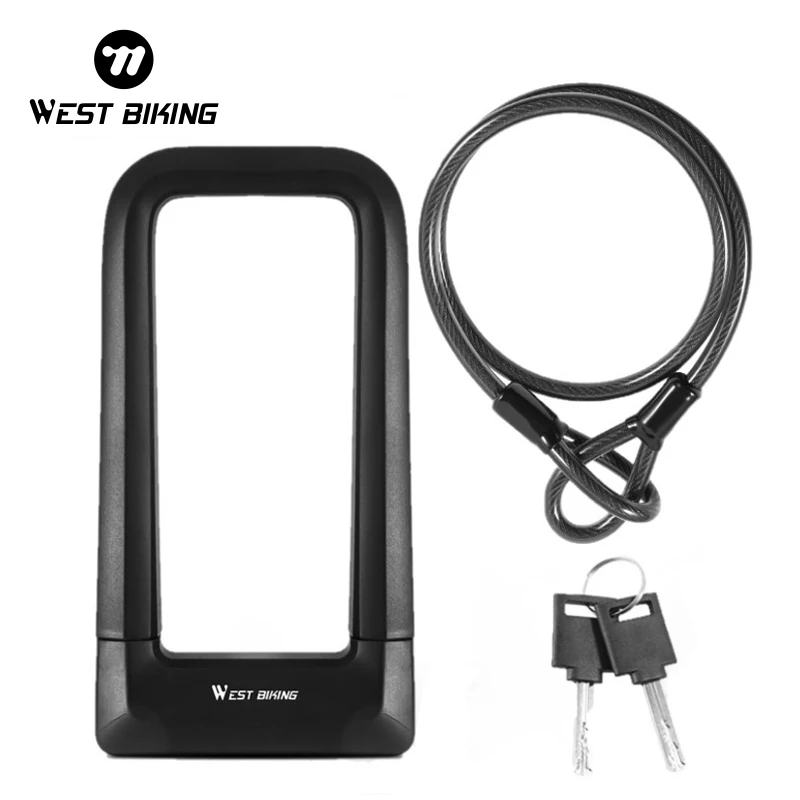 WEST BIKING Anti-Theft Bicycle U Lock Steel Cable With Holder Keys Combination Safety MTB Motorcycle Scooter Bike Accessories