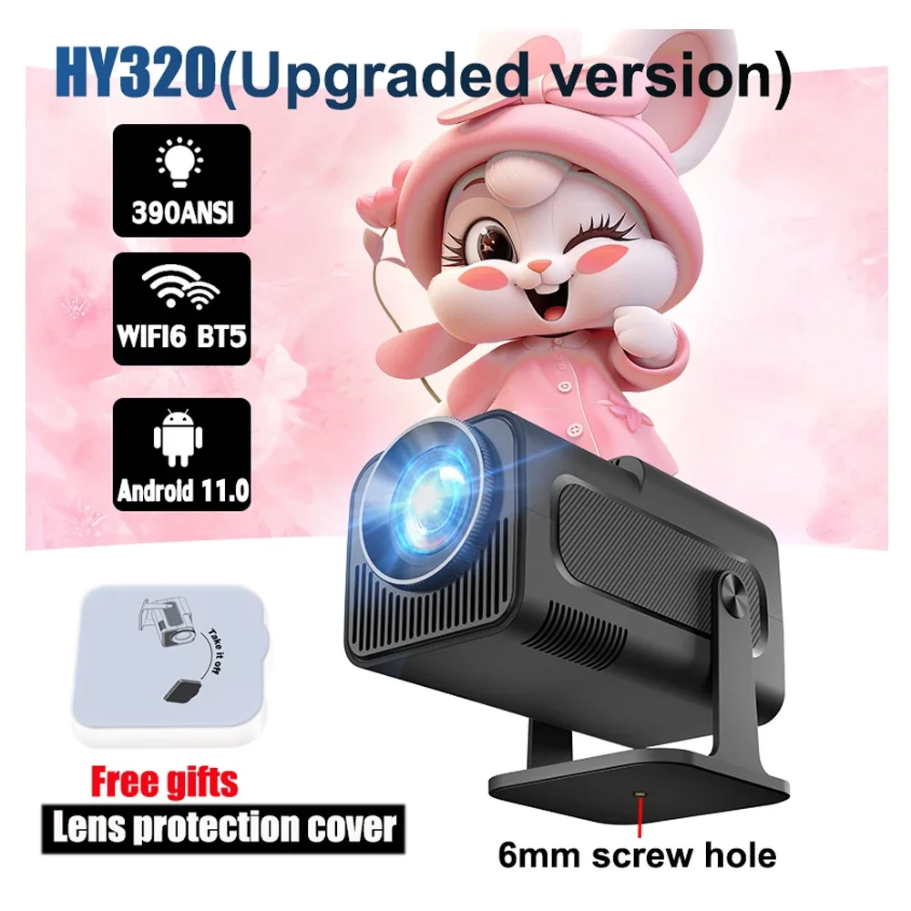 

Ditong HY320 Projetor Portátil Android 11 WiFi6 390ANSI 4K Nativo 1080P Dual, BT5.0 Ao ar livre Home Theater HY300 atualizado