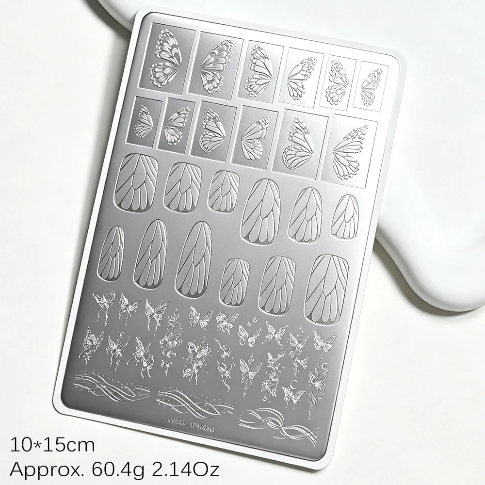 10x15cm 3D Edelstahl Schmetterlingsflügel Französische Nageldruck-Schablonen Niedliche Schmetterlings-Nagelstempelplatte Druck-Maniküre-Werkzeug – Detail 6