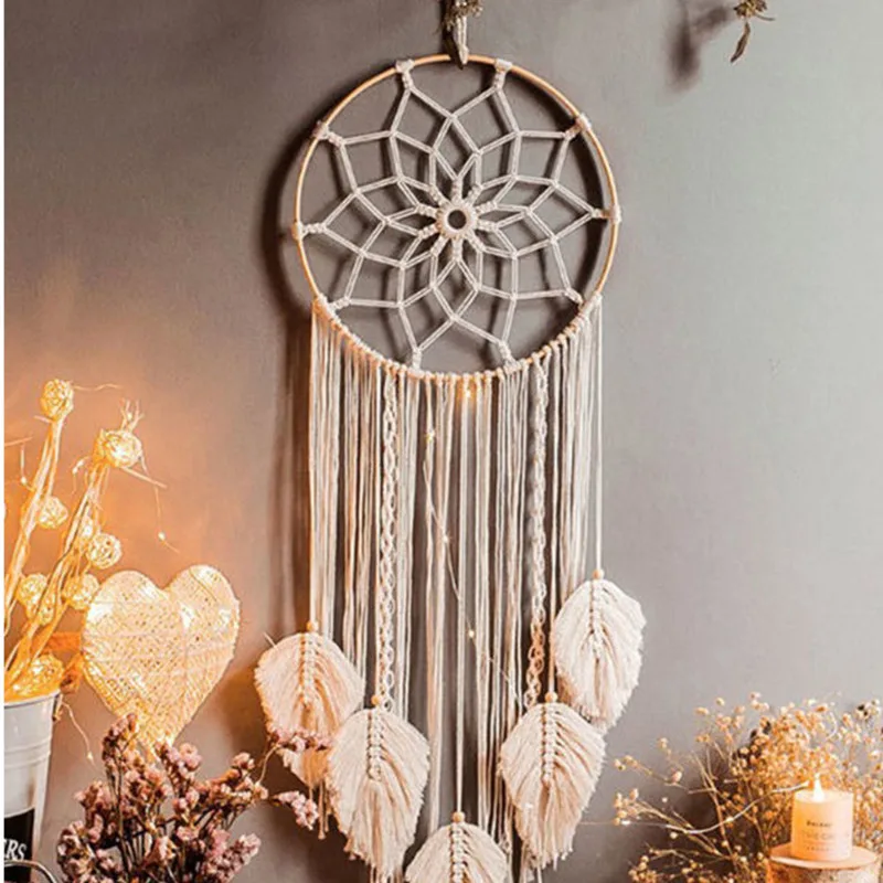 

Macrame Dream Catcher Bohemian Leaf Wall Hanging Nordic Decor Boho Handmade Tapestry Ornaments for Home Living Room Decoration