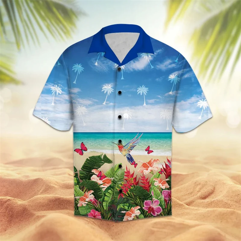 

Hummingbird Pattern Hawaiian Shirts For Men Summer Casual Holiday Vacation 3D Printed Lapel Shirt Loose Breathable Button Blouse