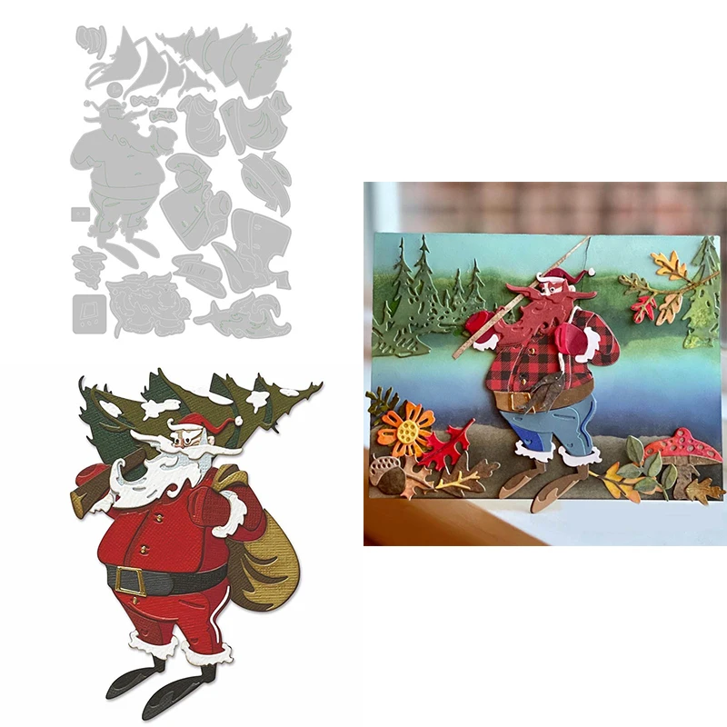 

Woodland Santa Claus with Gift Bag Cutting Dies Set For DIY Scrapbooking Album Card Christmas Decoration Paper Crafting