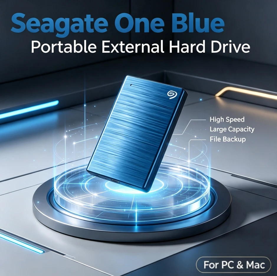 

[Brand+] Seagate One Blue Portable External Hard Drive Fast High Capacity Storage Disk For Windows Mac Laptop File Archive