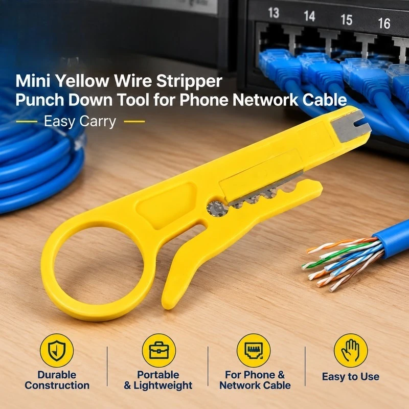 POHOLY Mini Yellow Wire Stripper Punch Down Tool for Phone Network Cable Easy Carry