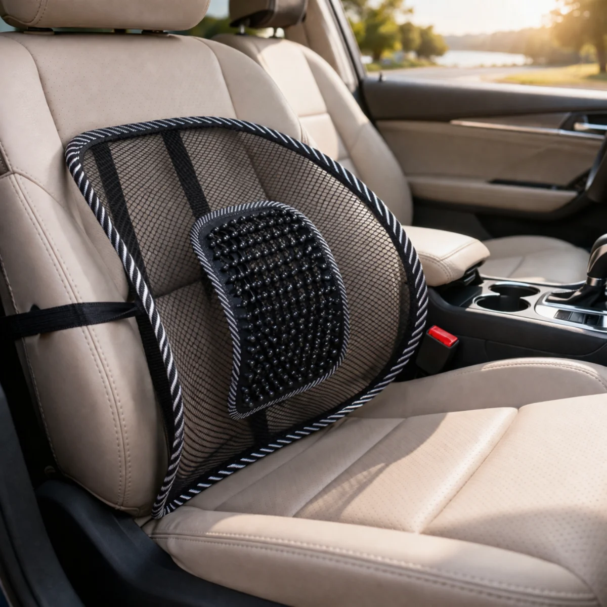 Suporte Lombar Ergonômico Respirável para Carro e Cadeira com Massageador de Esferas Ajustável Encosto Postural Preto