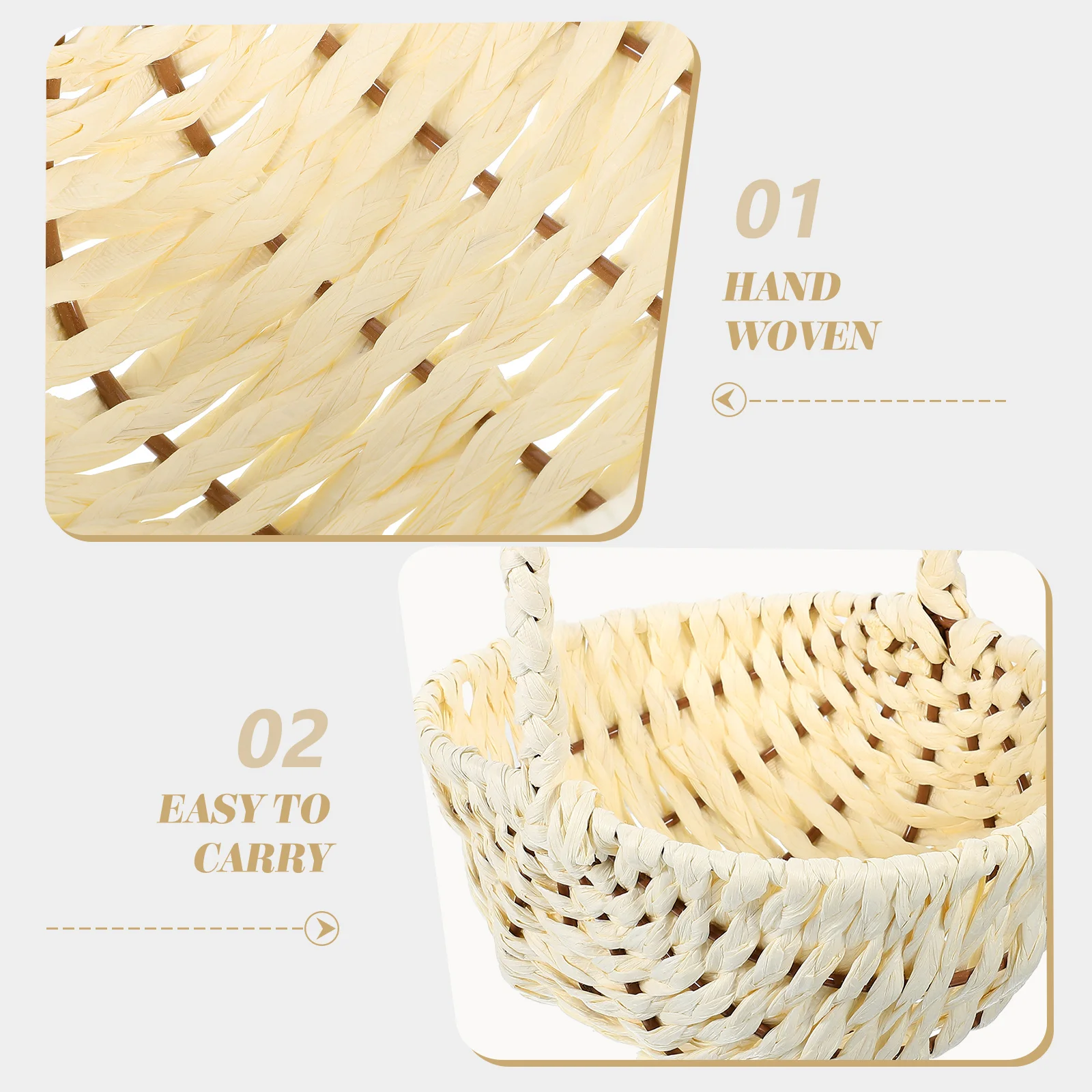 

3Pcs Picnic Basket Paper Woven Hand-Woven Storage Basket Household Decoration Fruit Basket Portable Container for Kitchen