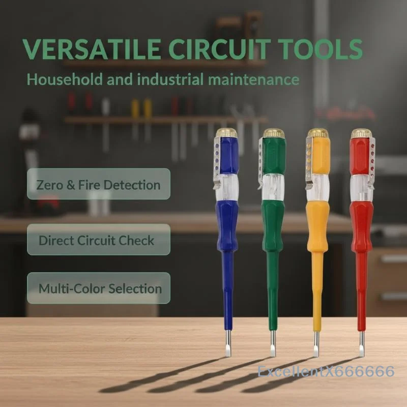 Circuit Test Pen 4Pcs 100-500V LED Voltage Tester Flat Screwdriver Shape for Industrial Electrician Work
