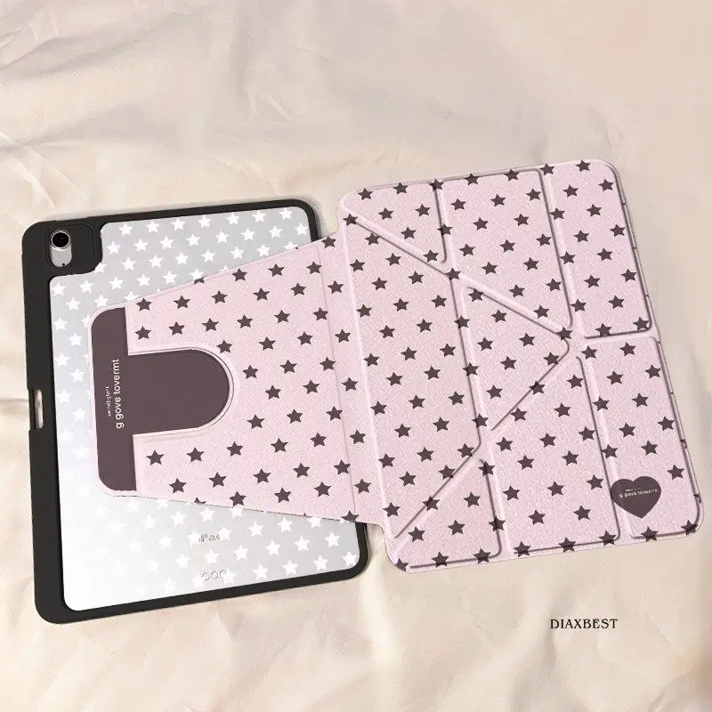 Korean Star Pink iPad Case For iPad Pro 11 13in 2025 iPad Pro 12.9in Air7 10th 11th M4/5 Rotate 3y Fold Anti-fall Buckle Cover
