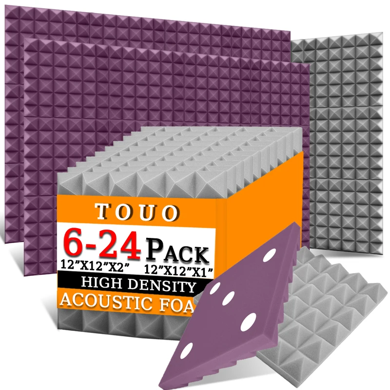 

TOUO Acoustic Foam 6/12/24 Pcs High-Density Pyramid Sound Absorbing Material Soundproof Wall Panels Drum Room Acoustic Treatment