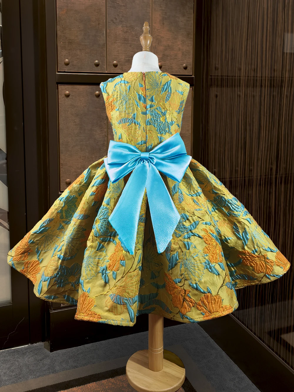 toddler-girl's-yellow-jacquard-satin-birthday-party-dress-ginger-gold-floral-brocade-ball-gown-1-2-3-4-5678year-old-kids