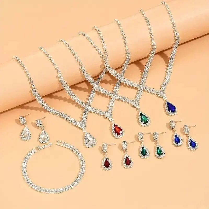 4 Pieces Of Women\'s Wedding Accessories, Earrings, Necklaces, Bracelets, Bridal Jewelry Sets, Banquet And Party Accessories-8071